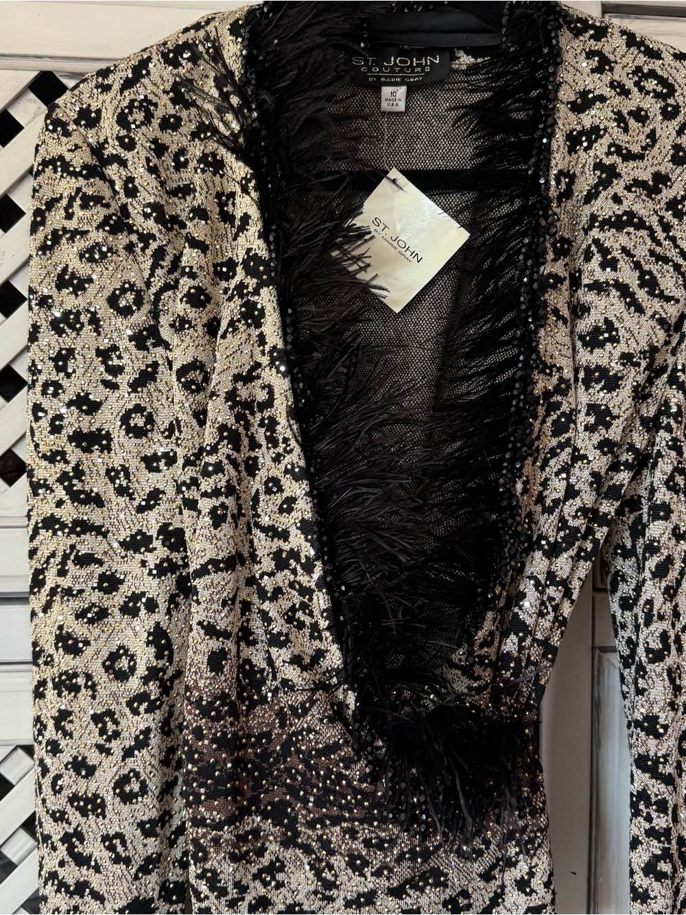 Rare Vintage NWT St. John leopard print studded top with feather beaded trim - Picture 3 of 7